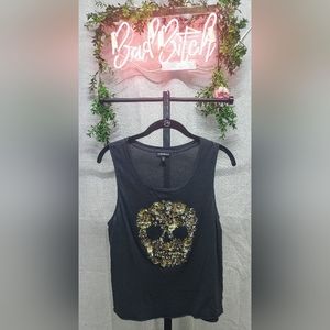 Express one eleven sequin skull dark gray tank top